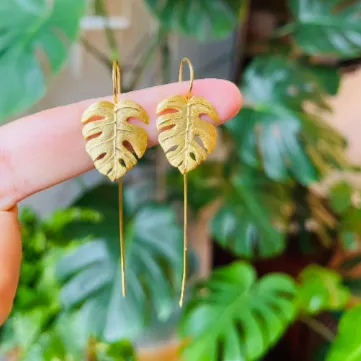 925 Sterling Silver and 14K Gold-filled Gold Monstera Leaf Earrings