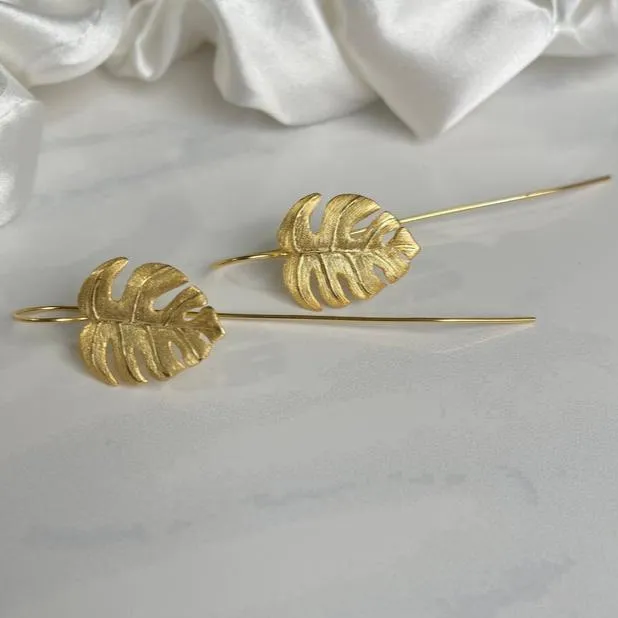 925 Sterling Silver and 14K Gold-filled Gold Monstera Leaf Earrings