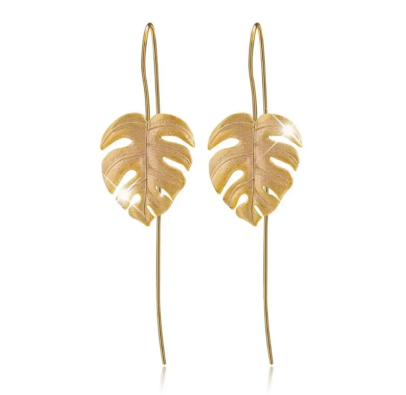 925 Sterling Silver and 14K Gold-filled Gold Monstera Leaf Earrings