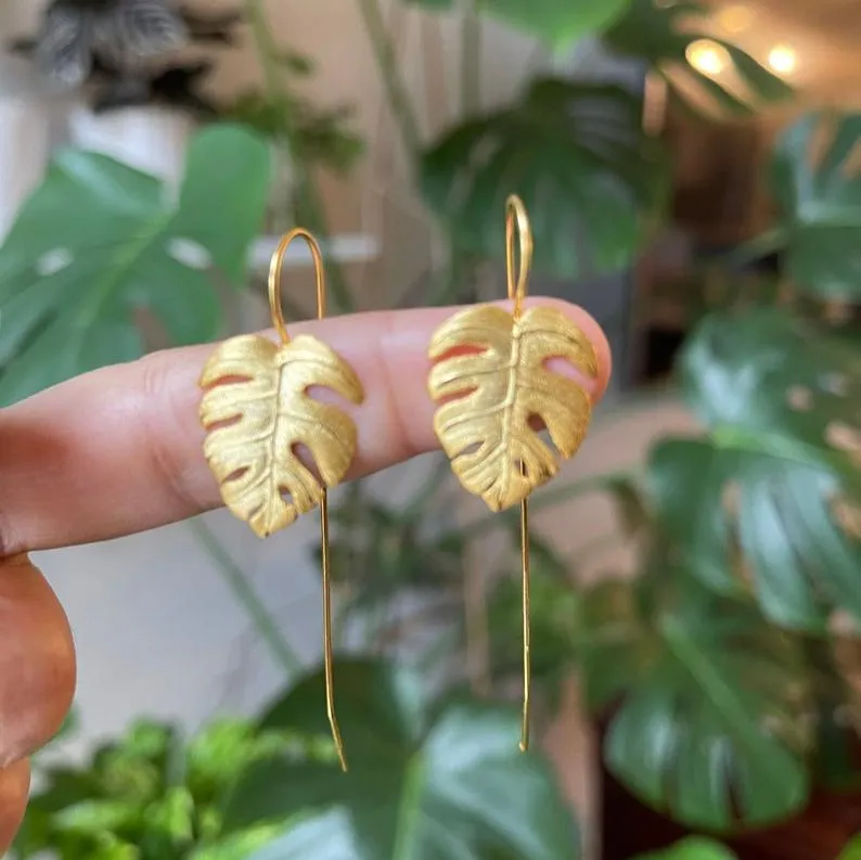 925 Sterling Silver and 14K Gold-filled Gold Monstera Leaf Earrings