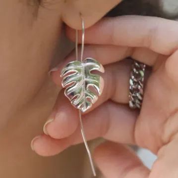 925 Sterling Silver and 14K Gold-filled Gold Monstera Leaf Earrings