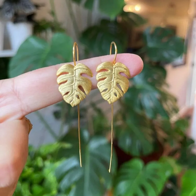 925 Sterling Silver and 14K Gold-filled Gold Monstera Leaf Earrings