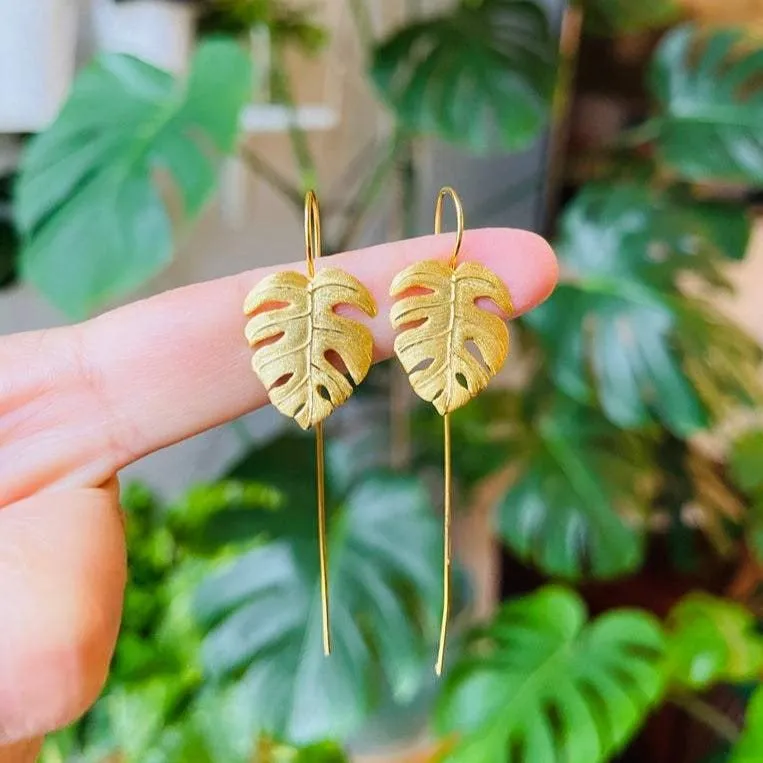 925 Sterling Silver and 14K Gold-filled Gold Monstera Leaf Earrings