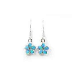 925 Sterling Silver Hawaiian Princess Plumeria Earrings. 8mm to 15mm Plumeria Pink, White or Blue Opal Flower Dangling Earrings for Women