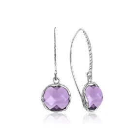 925 Sterling Silver Round Purple Amethyst 12mm Dangle Earrings