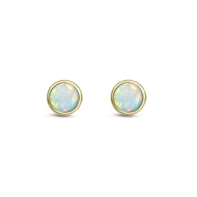 9ct Yellow Gold Opal 3mm Rubover Stud Earrings 0.13ct