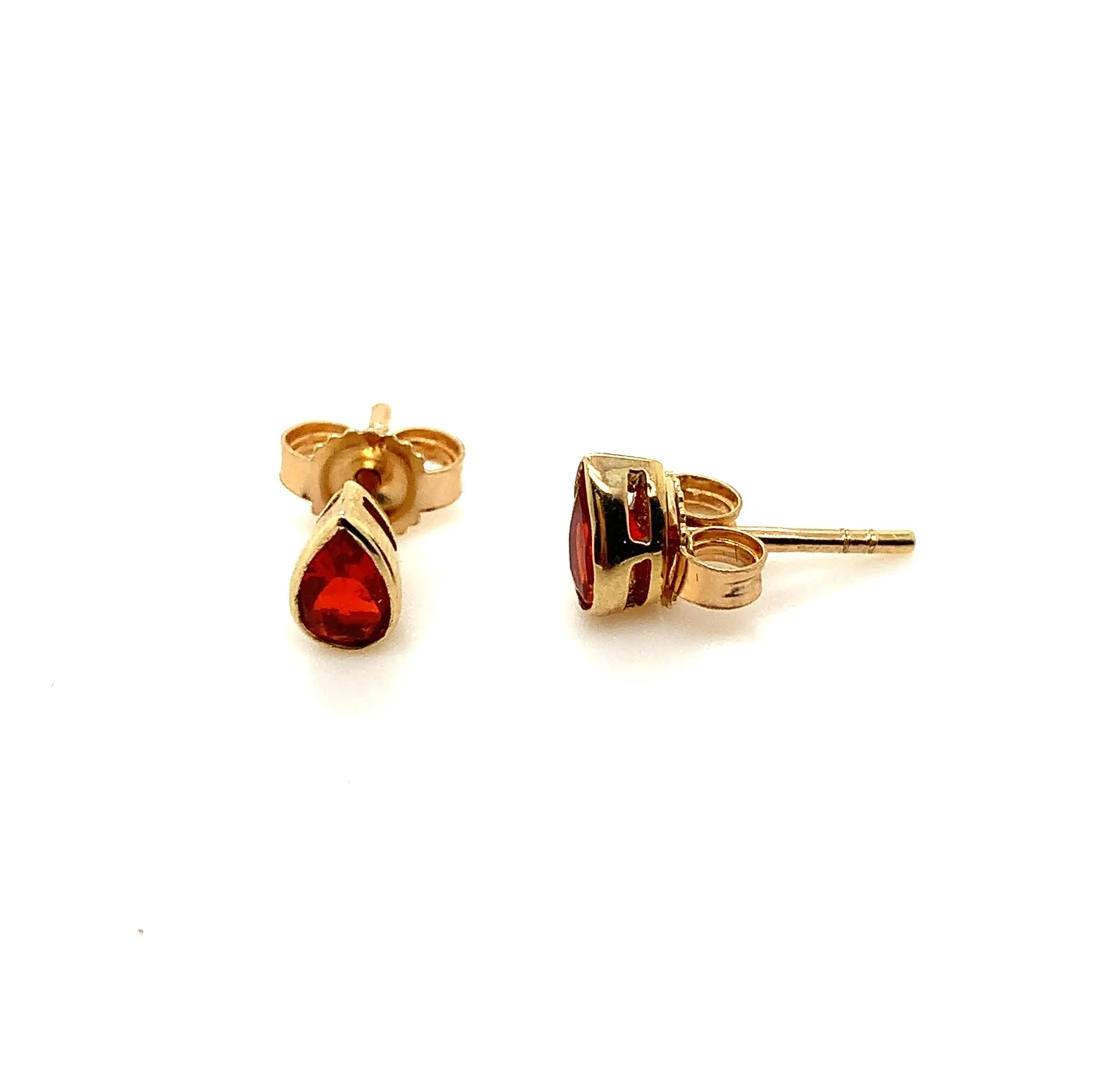 9K Yellow Gold Pear Fire Opal Stud Earrings