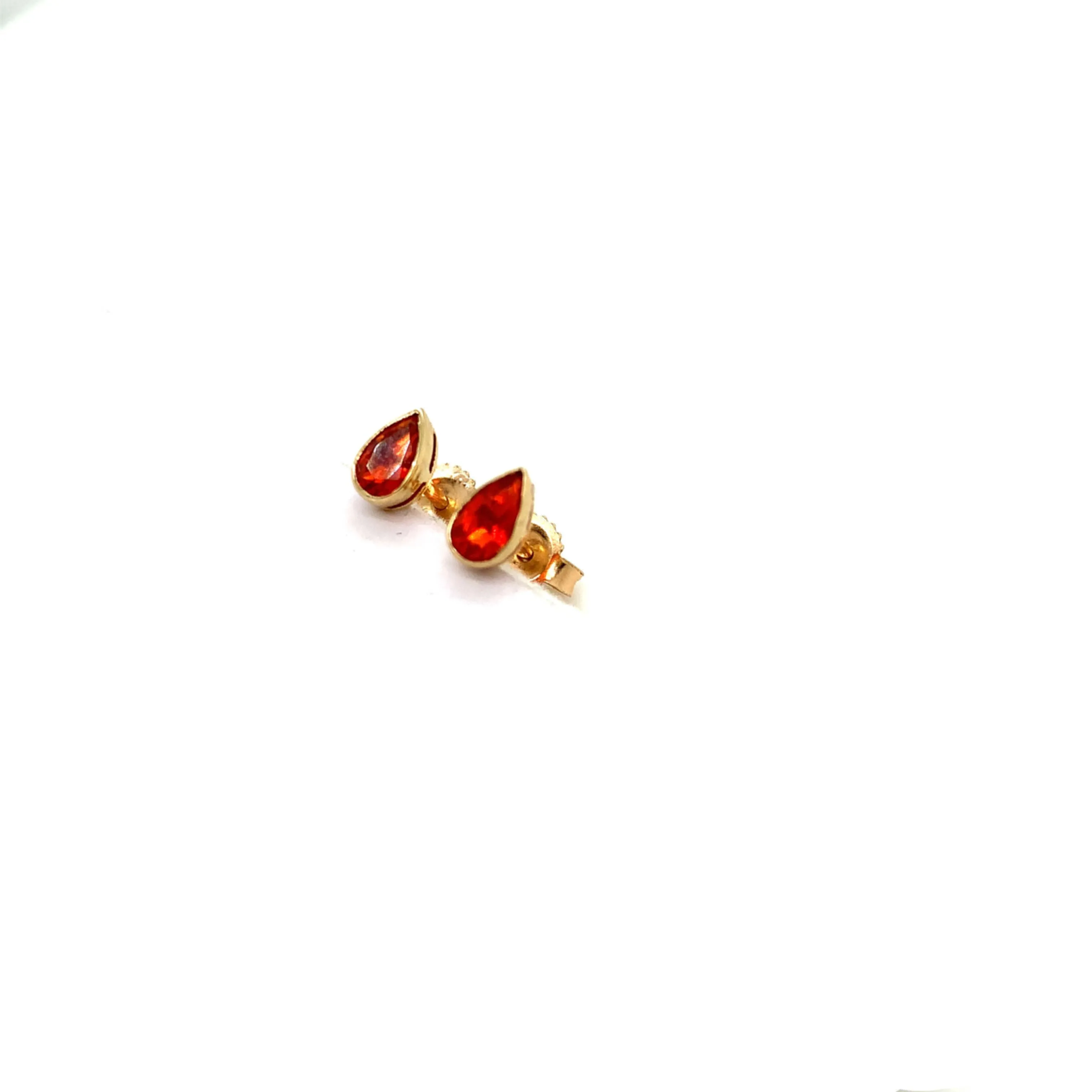 9K Yellow Gold Pear Fire Opal Stud Earrings