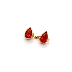 9K Yellow Gold Pear Fire Opal Stud Earrings