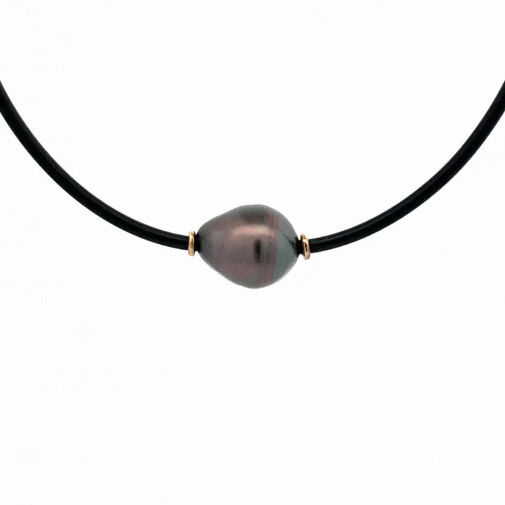 9K Yellow Gold Tahitian Cultured 12 -13mm Pearl Neoprene Necklace