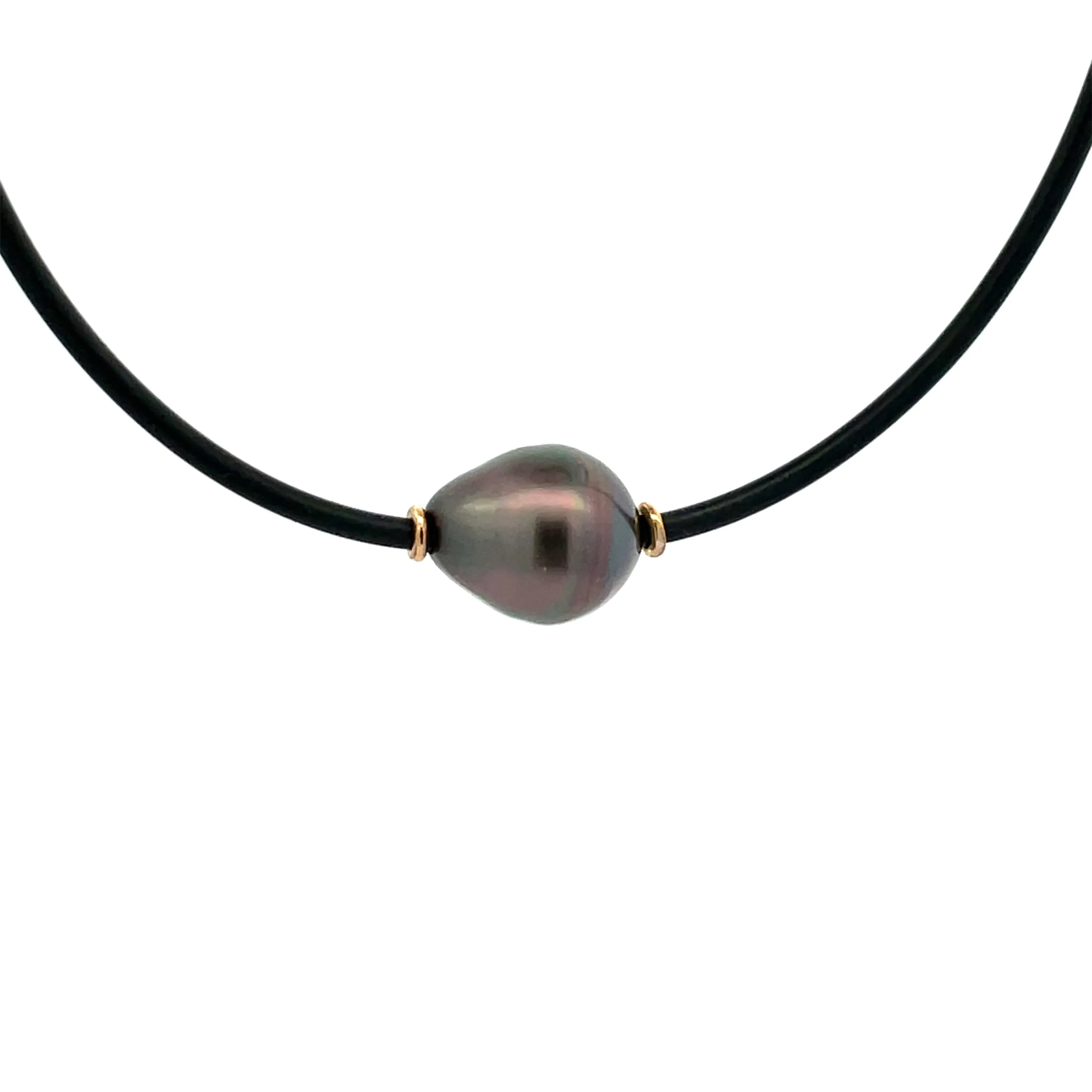 9K Yellow Gold Tahitian Cultured 12 -13mm Pearl Neoprene Necklace