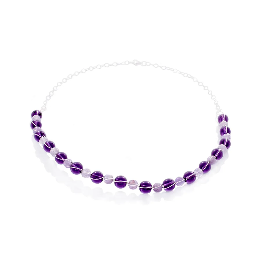 Amethyst 2-Shades Bead Captured and Structured Necklace in Sterling Silver