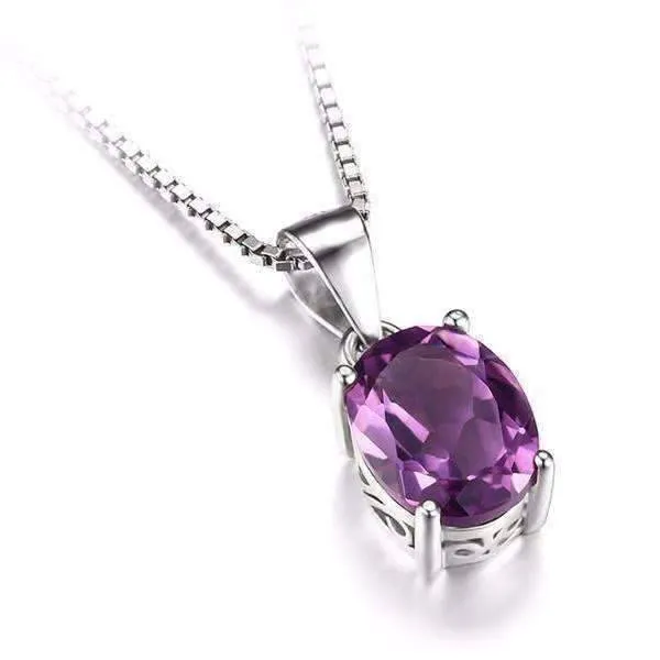 Amethyst Oval Cut 1.7CT IOBI 925 Sterling Silver Pendant Necklace