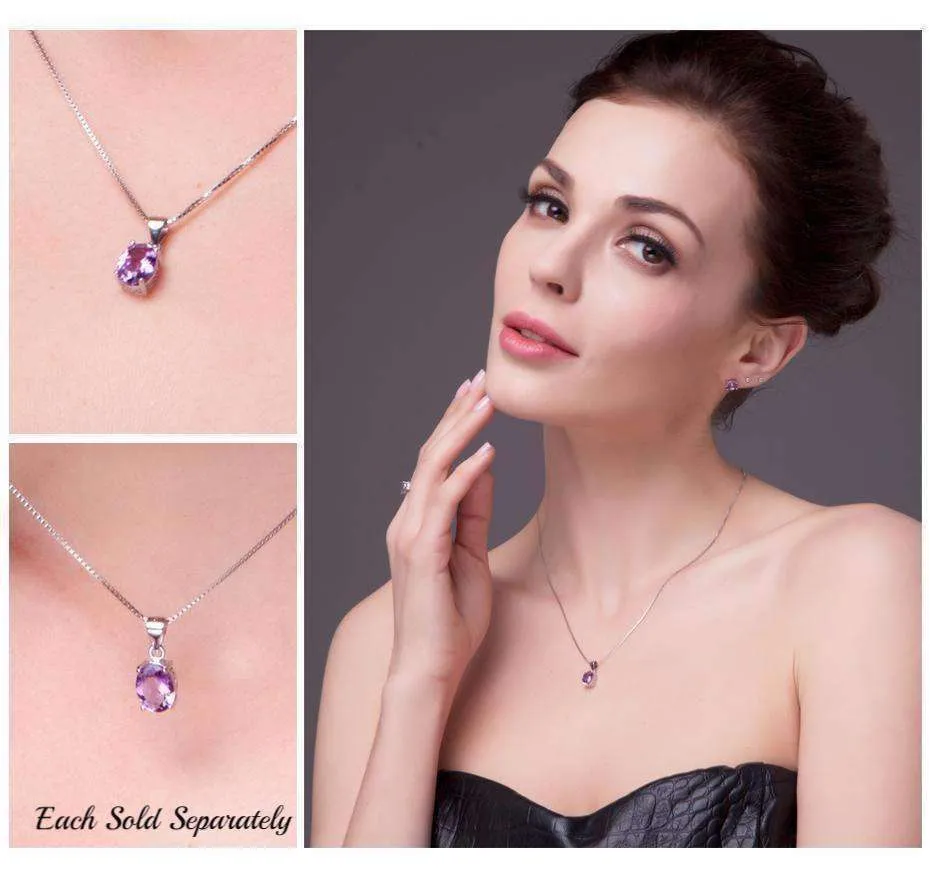 Amethyst Oval Cut 1.7CT IOBI 925 Sterling Silver Pendant Necklace