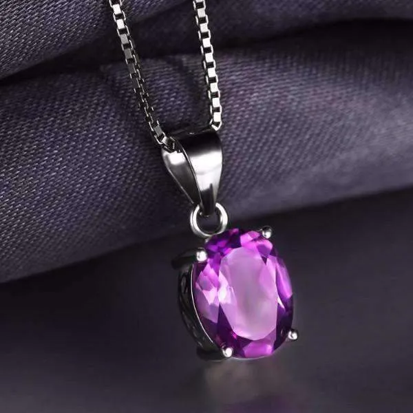 Amethyst Oval Cut 1.7CT IOBI 925 Sterling Silver Pendant Necklace