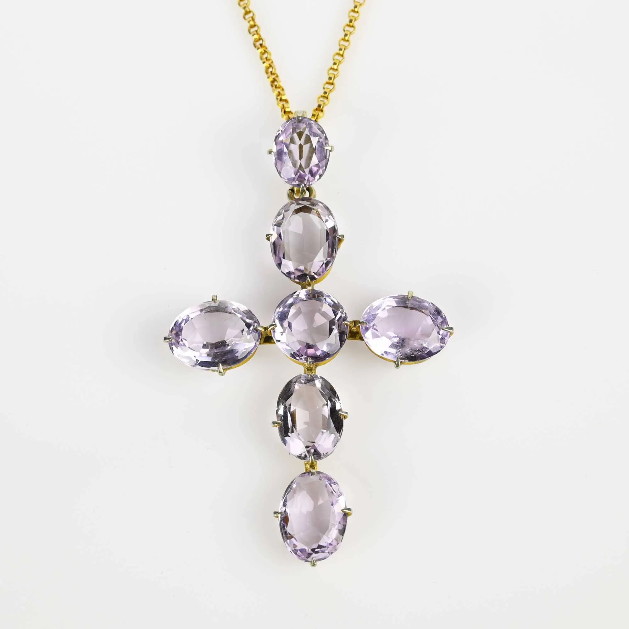 Antique 28 CTW Amethyst Cross Pendant Necklace