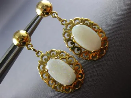 ANTIQUE AAA OPAL 14KT YELLOW GOLD 3D CLASSIC FILIGREE HANGING EARRINGS #22091