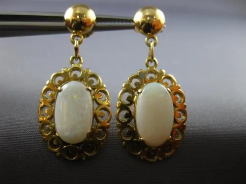 ANTIQUE AAA OPAL 14KT YELLOW GOLD 3D CLASSIC FILIGREE HANGING EARRINGS #22091