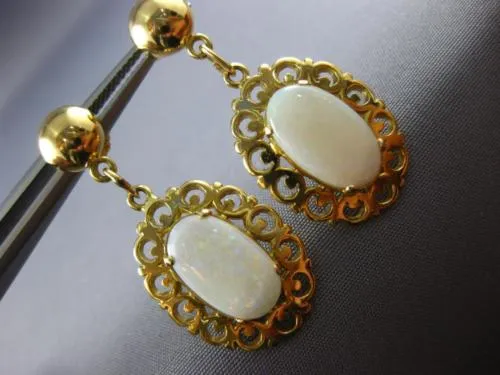 ANTIQUE AAA OPAL 14KT YELLOW GOLD 3D CLASSIC FILIGREE HANGING EARRINGS #22091