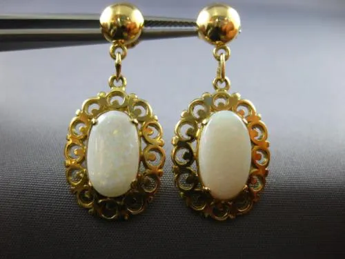 ANTIQUE AAA OPAL 14KT YELLOW GOLD 3D CLASSIC FILIGREE HANGING EARRINGS #22091