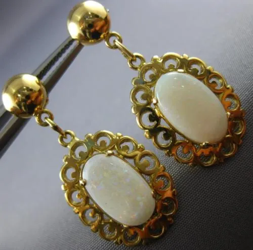 ANTIQUE AAA OPAL 14KT YELLOW GOLD 3D CLASSIC FILIGREE HANGING EARRINGS #22091