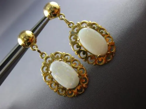 ANTIQUE AAA OPAL 14KT YELLOW GOLD 3D CLASSIC FILIGREE HANGING EARRINGS #22091