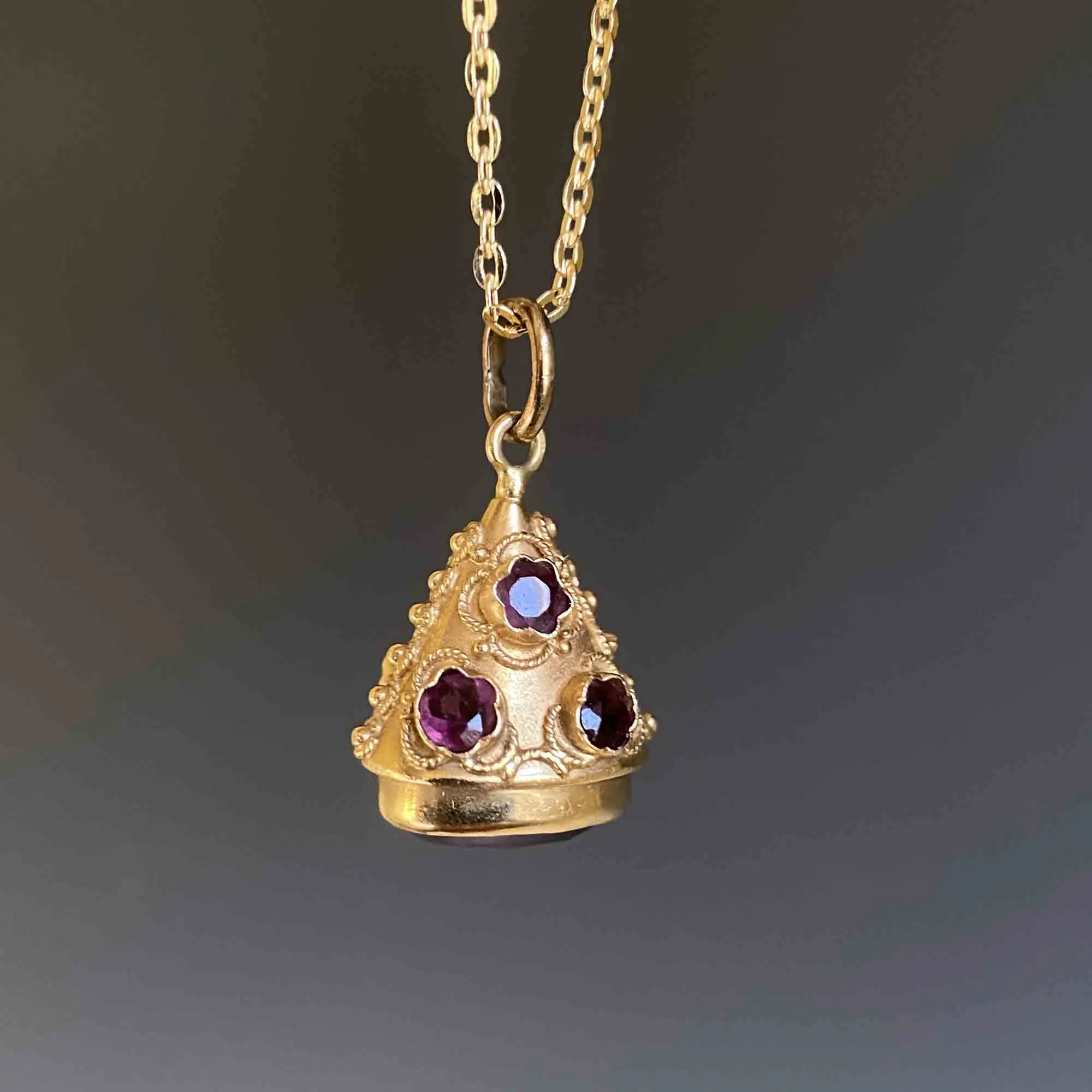 Antique Etruscan 18K Gold Amethyst Pendant Charm