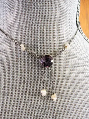 ANTIQUE Lavalier,Amethyst and Fresh Water Pearl Drops Necklace,Arts and Crafts Era,Edwardian Necklace,Beautiful Antique Pendant,Collectible