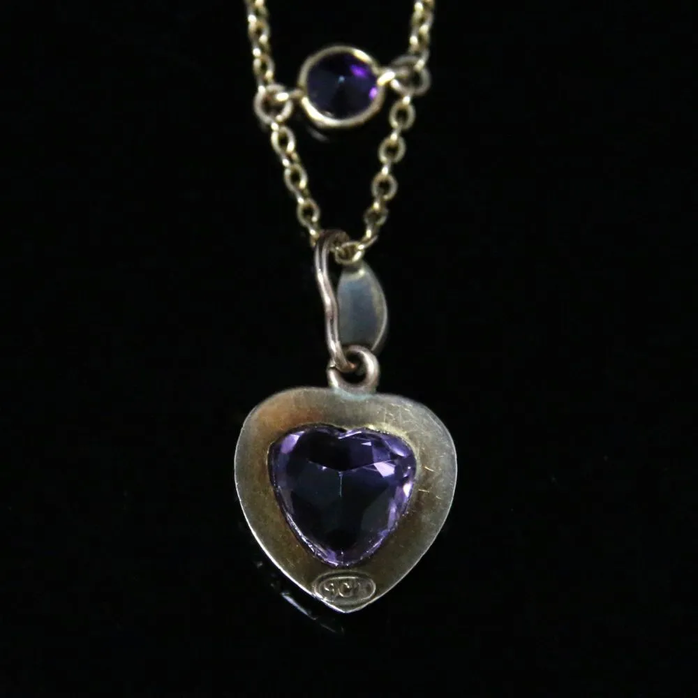 Antique Victorian Amethyst Gold Necklace - Boxed Triple Necklace Leading To Heart