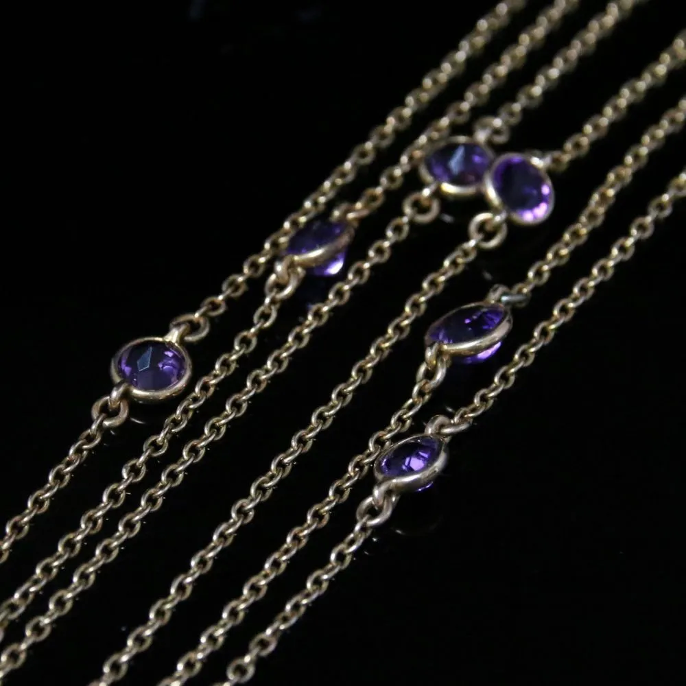 Antique Victorian Amethyst Gold Necklace - Boxed Triple Necklace Leading To Heart