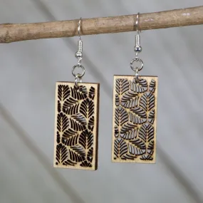 Art Nouveau Leaf Bar Wooden Dangle Earrings by Cate's Concepts, LLC