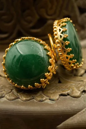 Australian Jade Gold Finish Stud Earrings In Sterling Silver