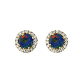 Australian Opal and Diamond Halo Stud Earrings