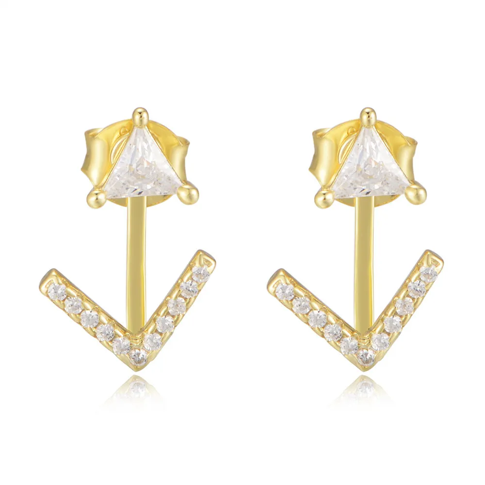 Back Hanging Triangle Arrow Silver Studs Earrings for Women