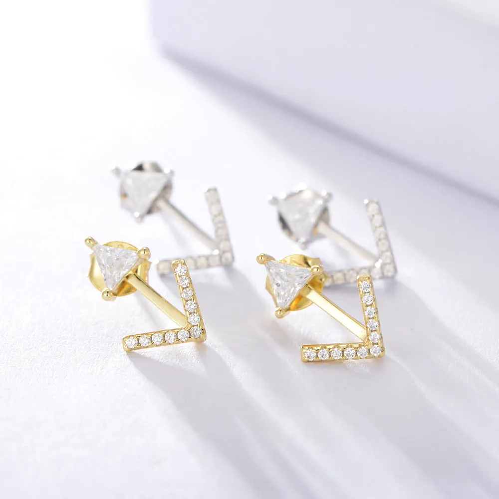 Back Hanging Triangle Arrow Silver Studs Earrings for Women