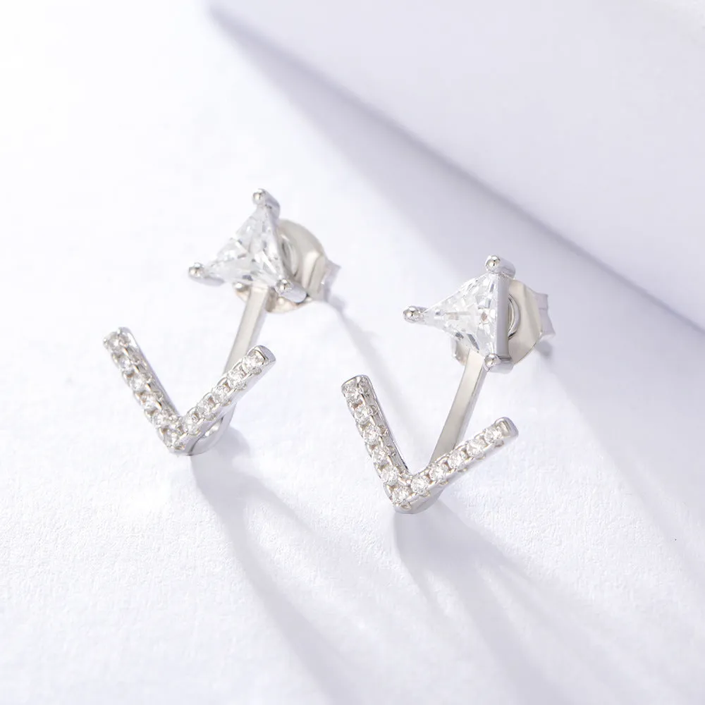 Back Hanging Triangle Arrow Silver Studs Earrings for Women