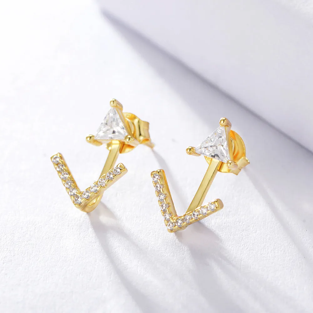 Back Hanging Triangle Arrow Silver Studs Earrings for Women