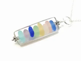 Beach Necklace GENUINE Sea Glass Necklace Sterling Silver Rectangle Locket Necklace Statement