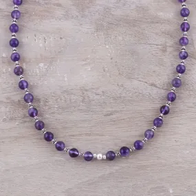 Beaded Beauty in Purple Amethyst and Sterling Silver Beaded Necklace from India