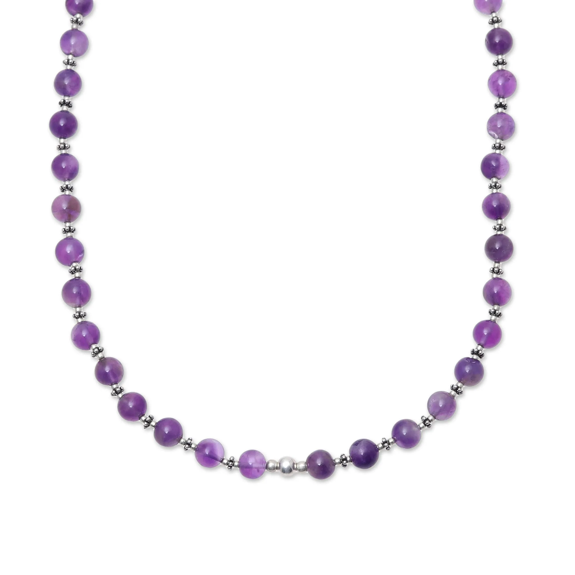 Beaded Beauty in Purple Amethyst and Sterling Silver Beaded Necklace from India