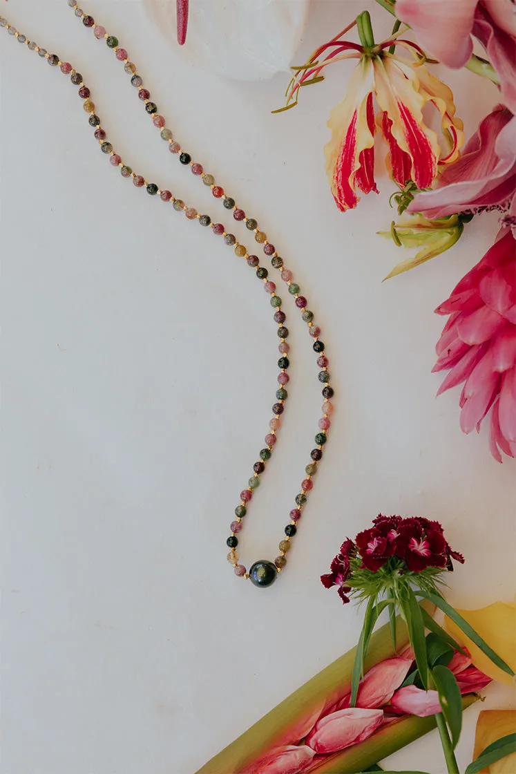 Beaded Necklace - Tahitian Pearl & Tourmaline