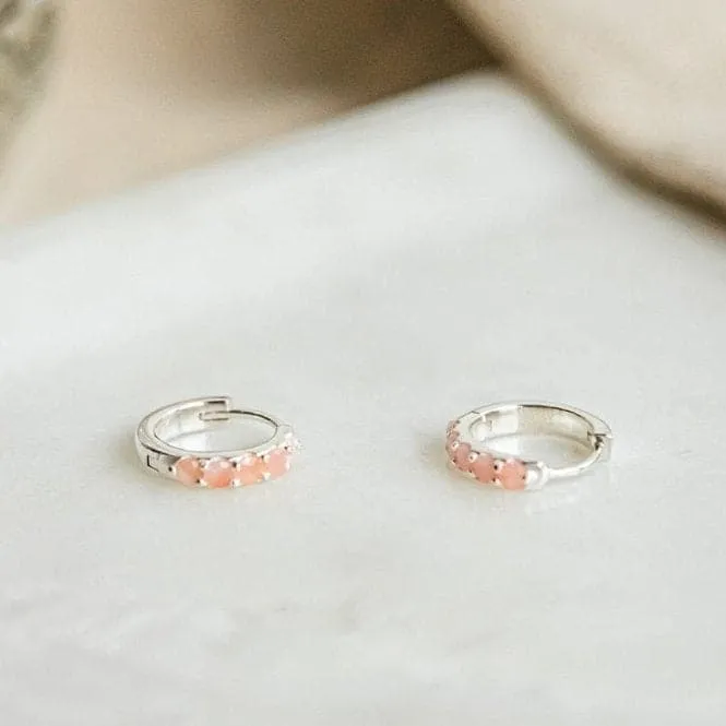 Beloved Pink Opal Huggie Sterling Silver Earrings JE06_SLV