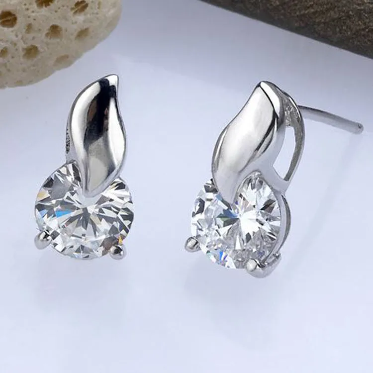 Big Tail with Round Zircon Silver Studs Earrings for Women