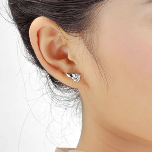 Big Tail with Round Zircon Silver Studs Earrings for Women