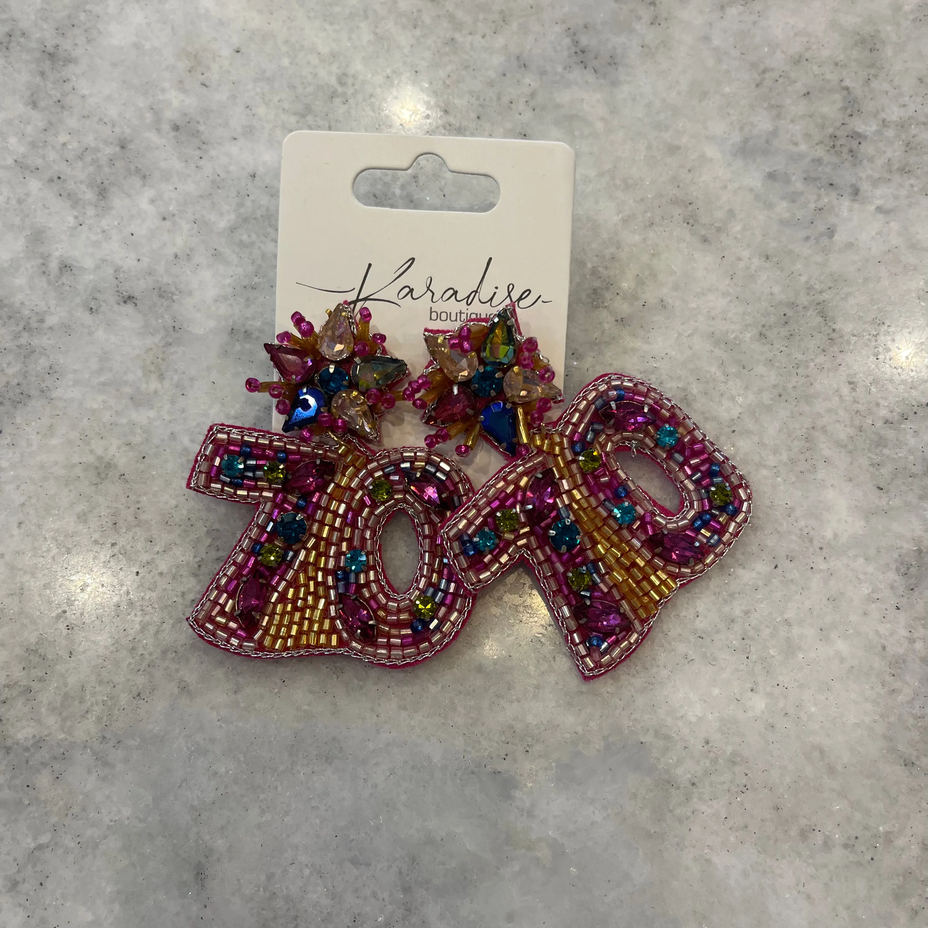 Birthday Bling Queen Beaded Dangle Earrings