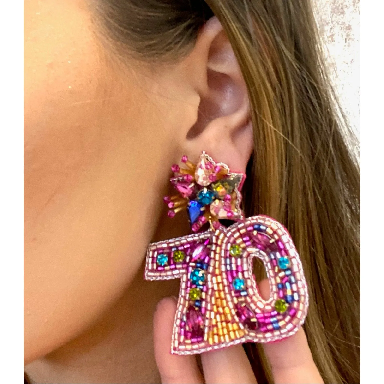 Birthday Bling Queen Beaded Dangle Earrings