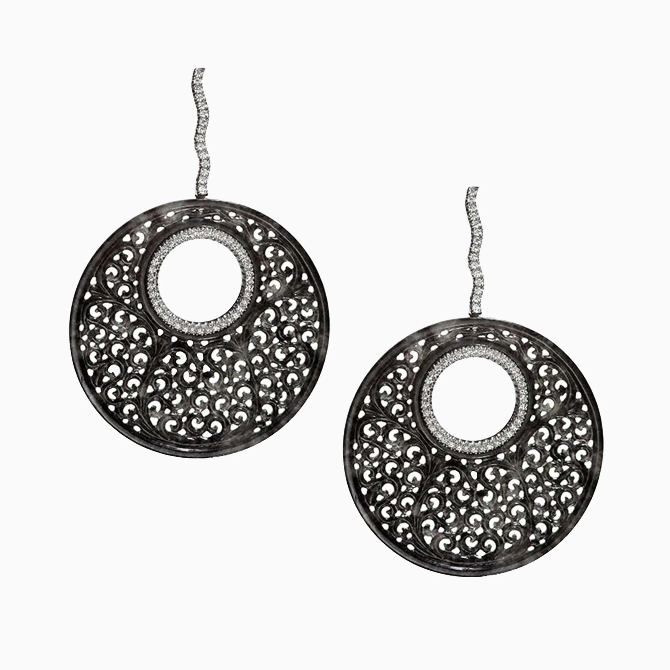 Black Jade Diamond Platinum Earrings