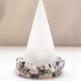 Black Tourmaline with Quartz Medium  Bracelet