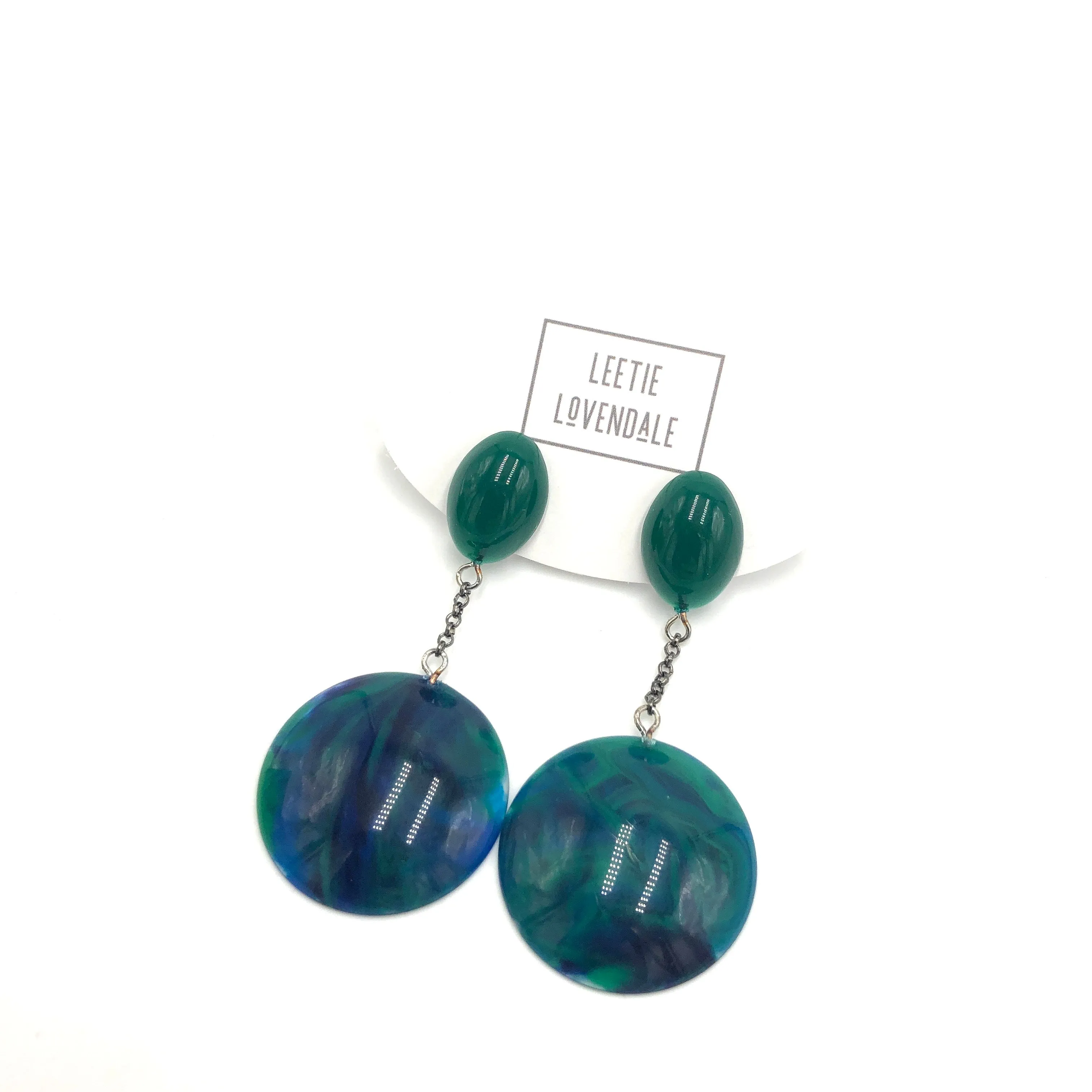 Blue & Deep Emerald Chain-Link Earrings *