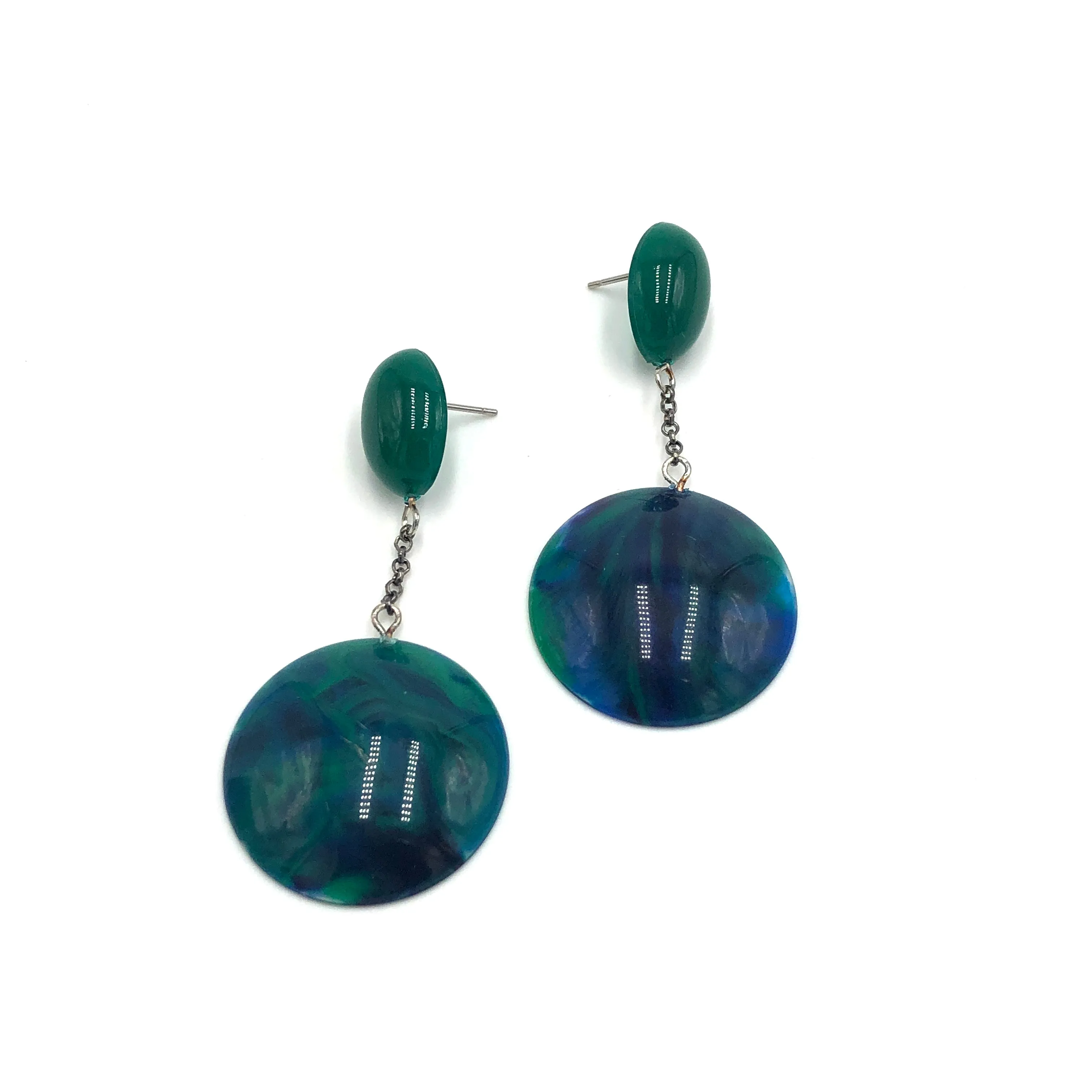 Blue & Deep Emerald Chain-Link Earrings *